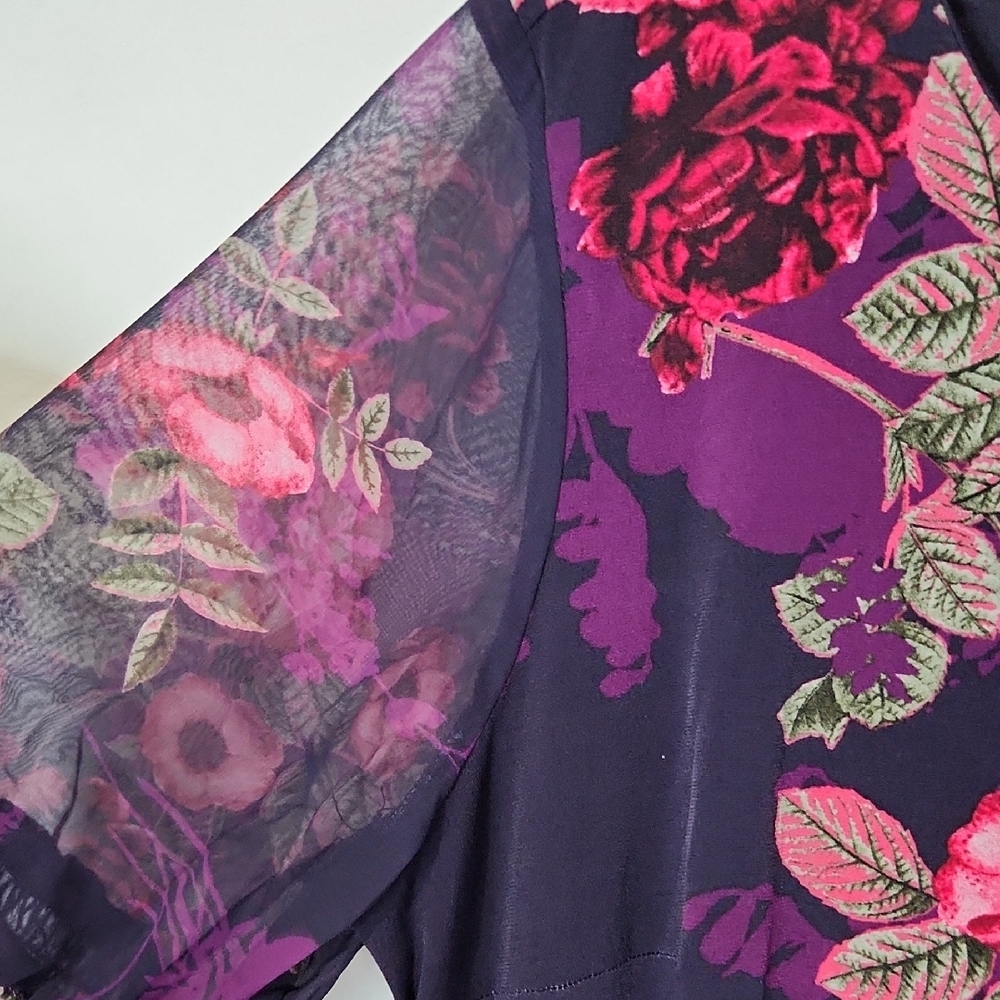 Roz & Ali Long Sleeve Floral Dress in Pink and Purple - Picture 6 of 7